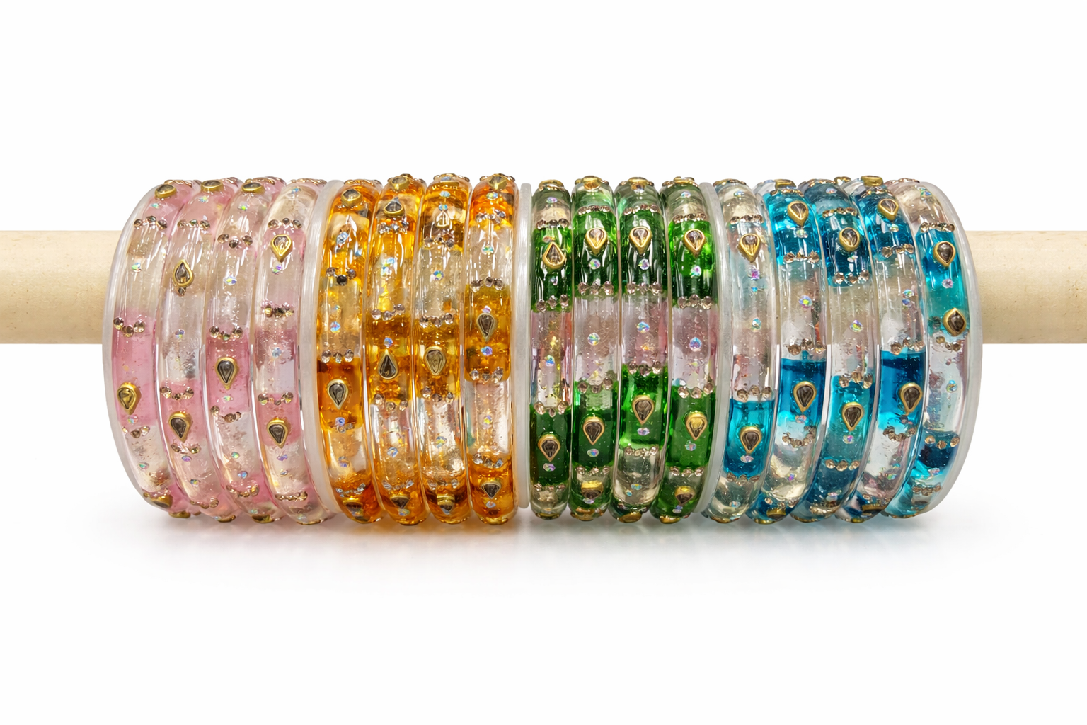 ram mandir b crystal glass bangle (set of 16, col. -4) - Image 1