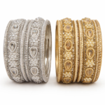TEARDROP CRYSTAL EMBELLISHED TRADITIONAL BRASS BANGLE SET (GOLD & SILVER FINISH)