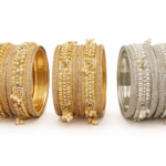 BRASS BANGLE SET GOLD SILVER CREAM